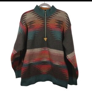 Vintage ORVIS Aztec Quarter Zip Pullover 100% Wool Sweater USA - READ